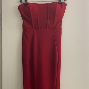 Red strapless dress
